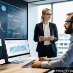 Home 19 데이터 라벨링의 법적 제도적 측면 - A professional corporate office scene showcasing a diverse team of Swedish data scientists and legal...