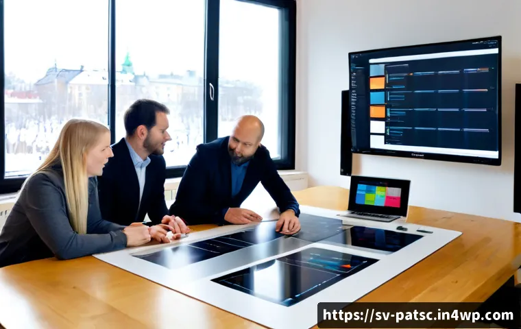 Home 30 비즈니스에 최적화된 데이터 라벨링 전략 - Photorealistic Nordic business team in a bright Stockholm-style office reviewing image data labeling...